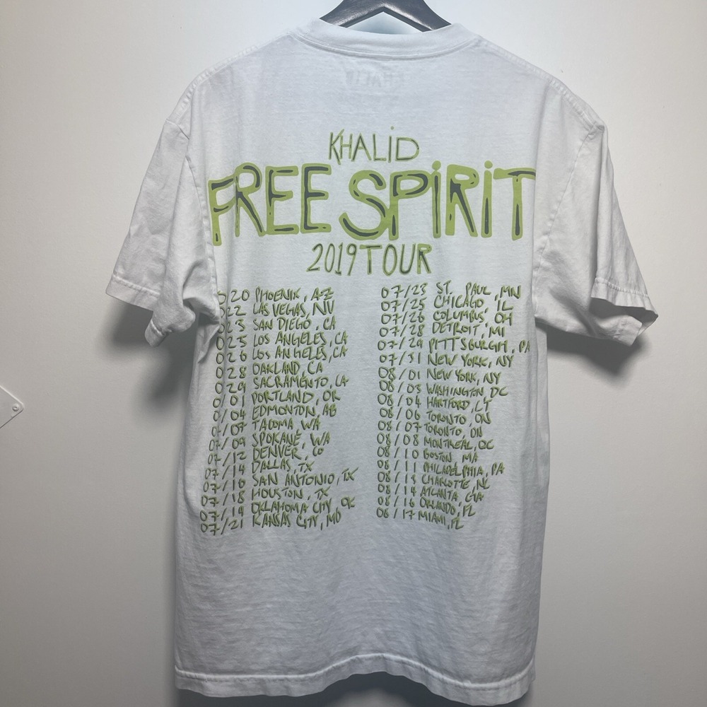 Khalid  "Free Spirit" 2019 Tour White Graphic TShirt Hip Hop Band Tee Singer L - Picture 3 of 10